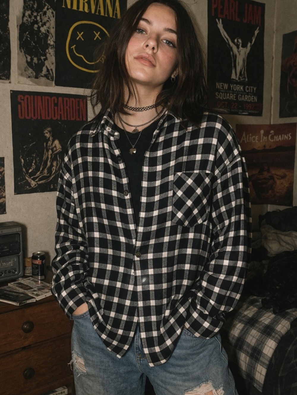 BE COOL Black & White Plaid Shirt